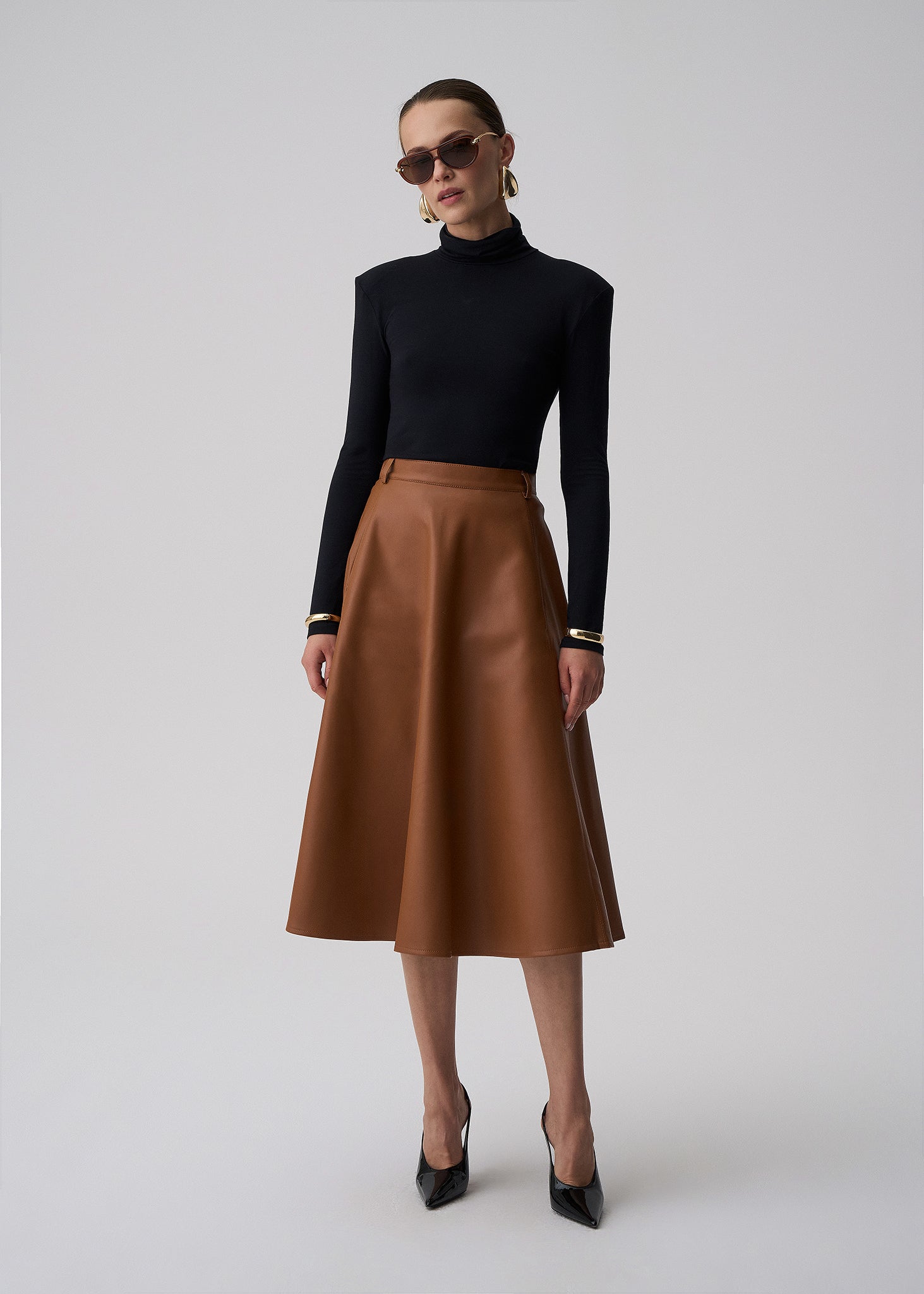 SPÓDNICA MOA FAUX LEATHER BROWN LECOLLET