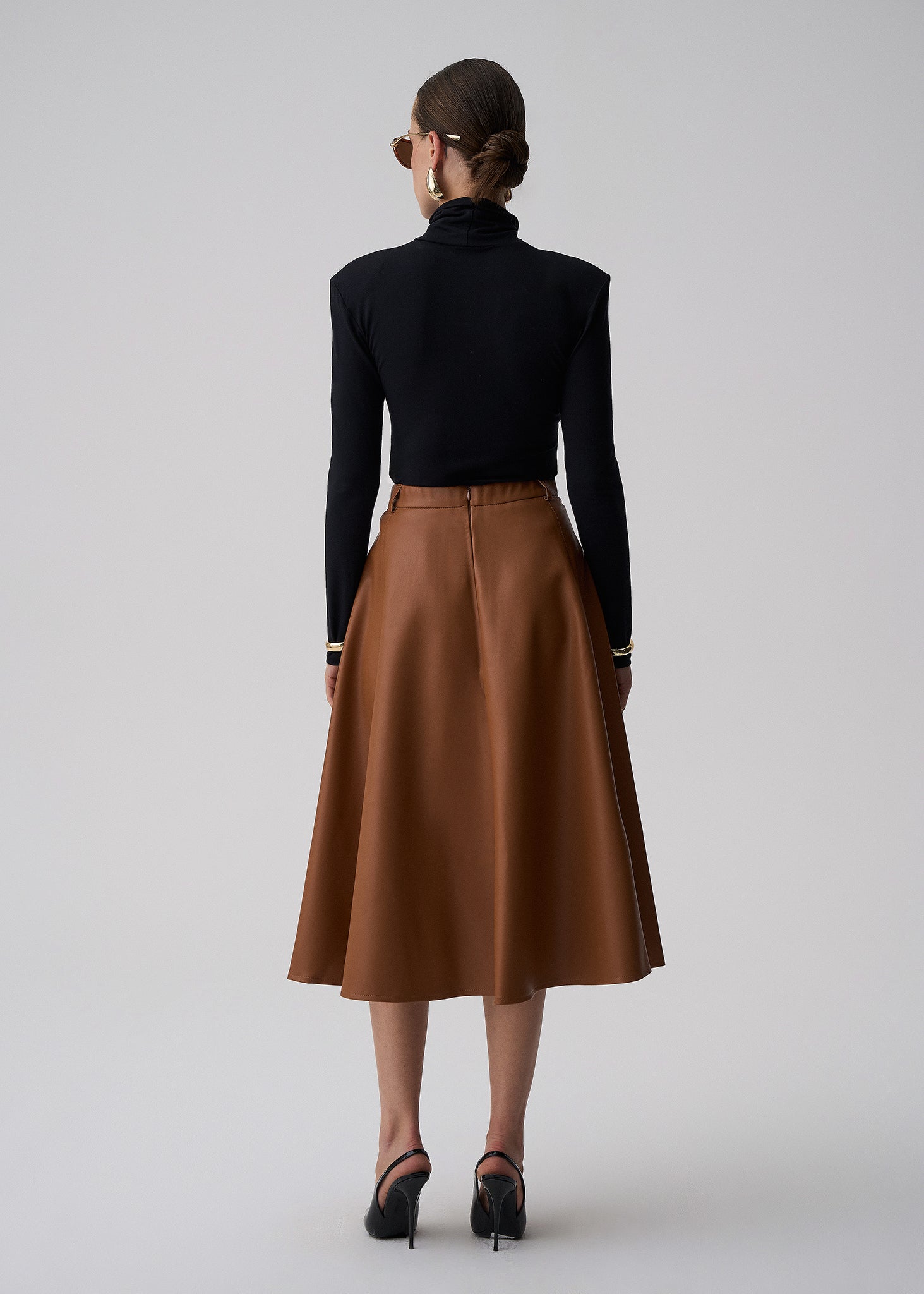 SPÓDNICA MOA FAUX LEATHER BROWN LECOLLET